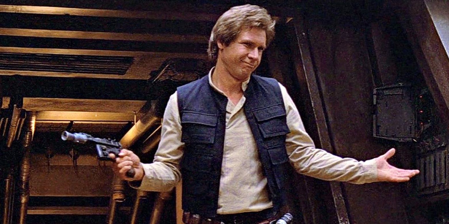 Han Solo shrugging and smiling in Return of the Jedi