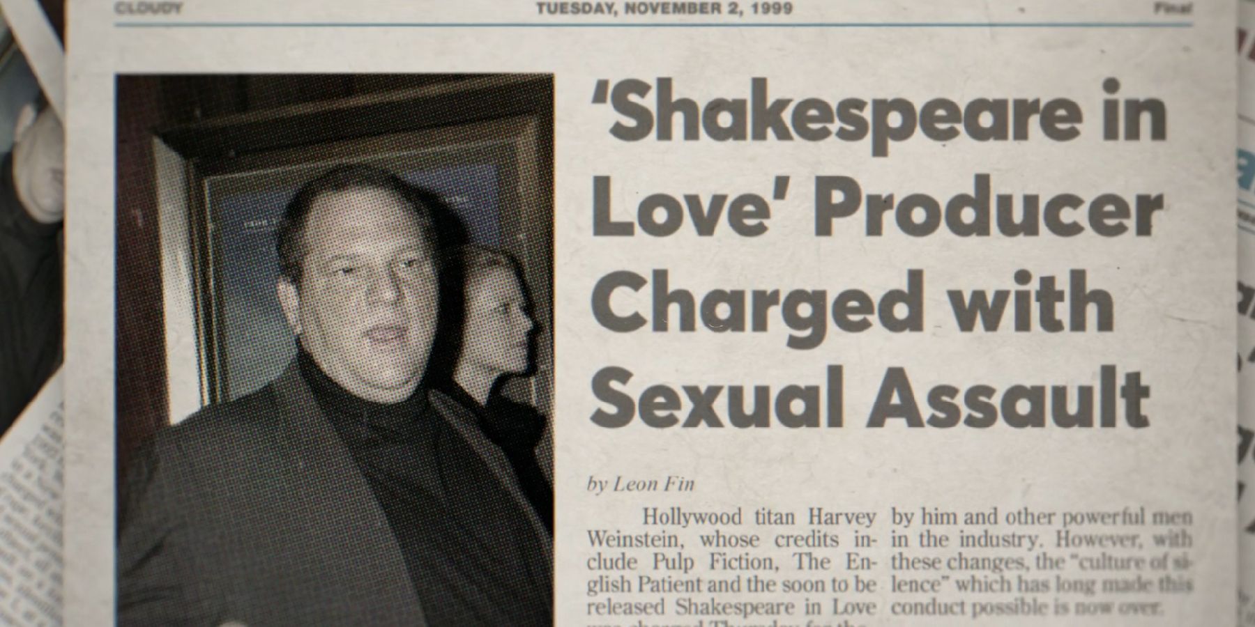 A newspaper reporting Harvey Weinstein's crimes