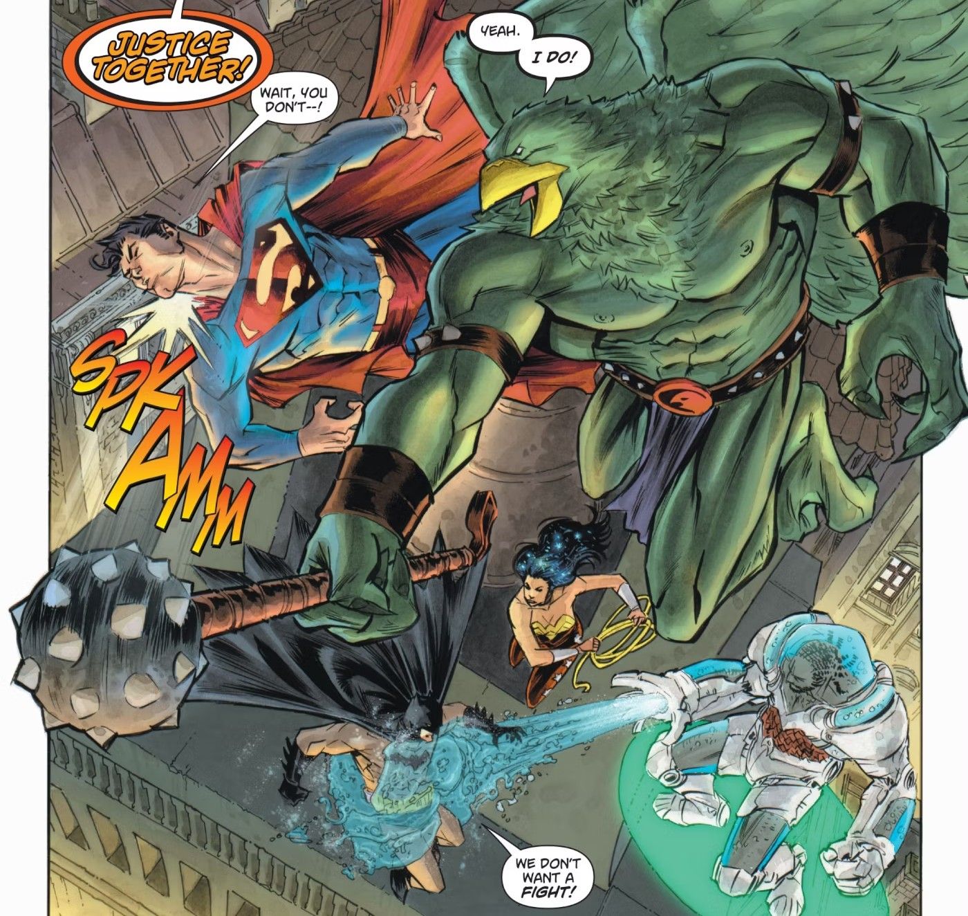 Hawkbeast Attacks Superman with the Justice Titans