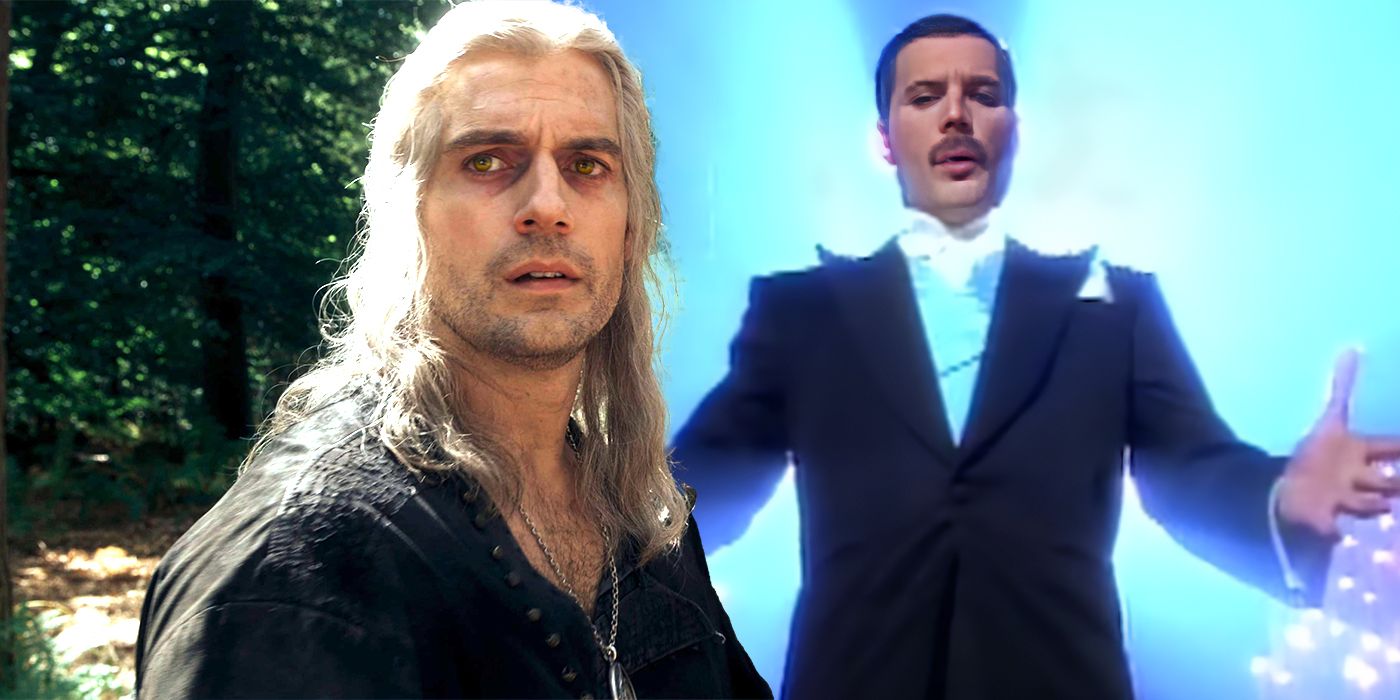 Henry Cavill as Geralt in The Witcher and Freddie Mercury Queen Highlander music video