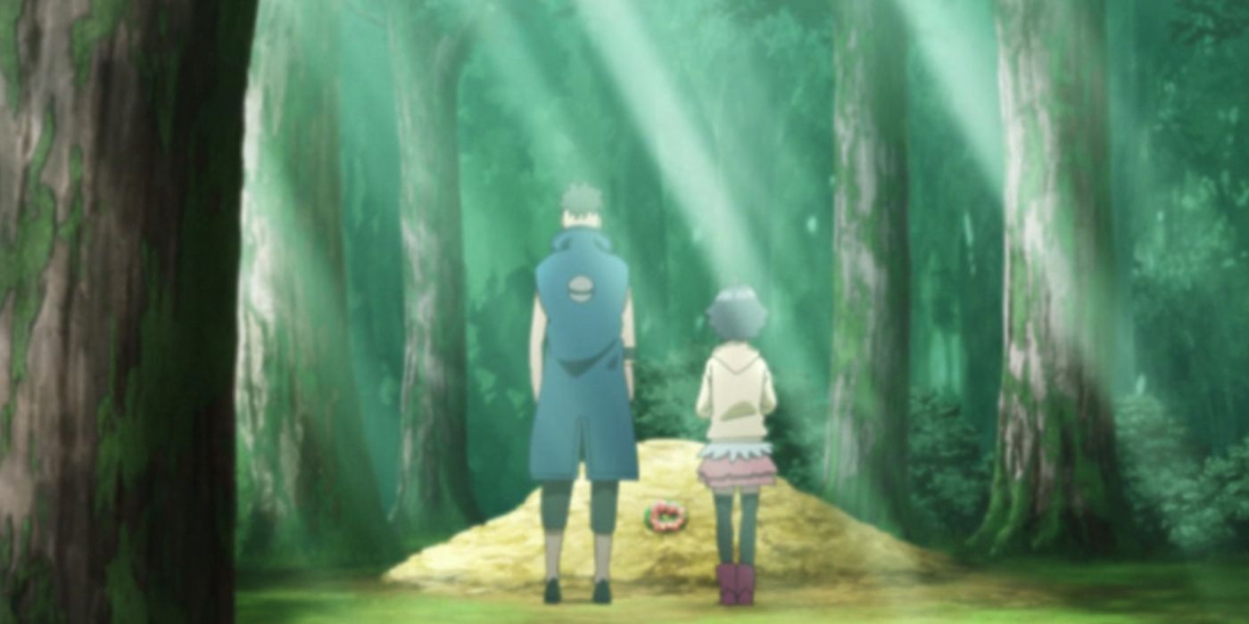 Himawari and Kawaki at Jaggy&rsquo;s grave