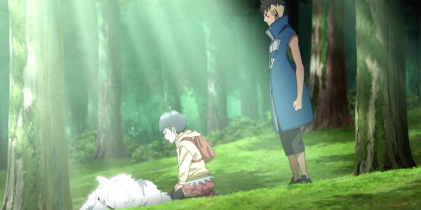 Himawari and Kawaki with Jaggy the wolf
