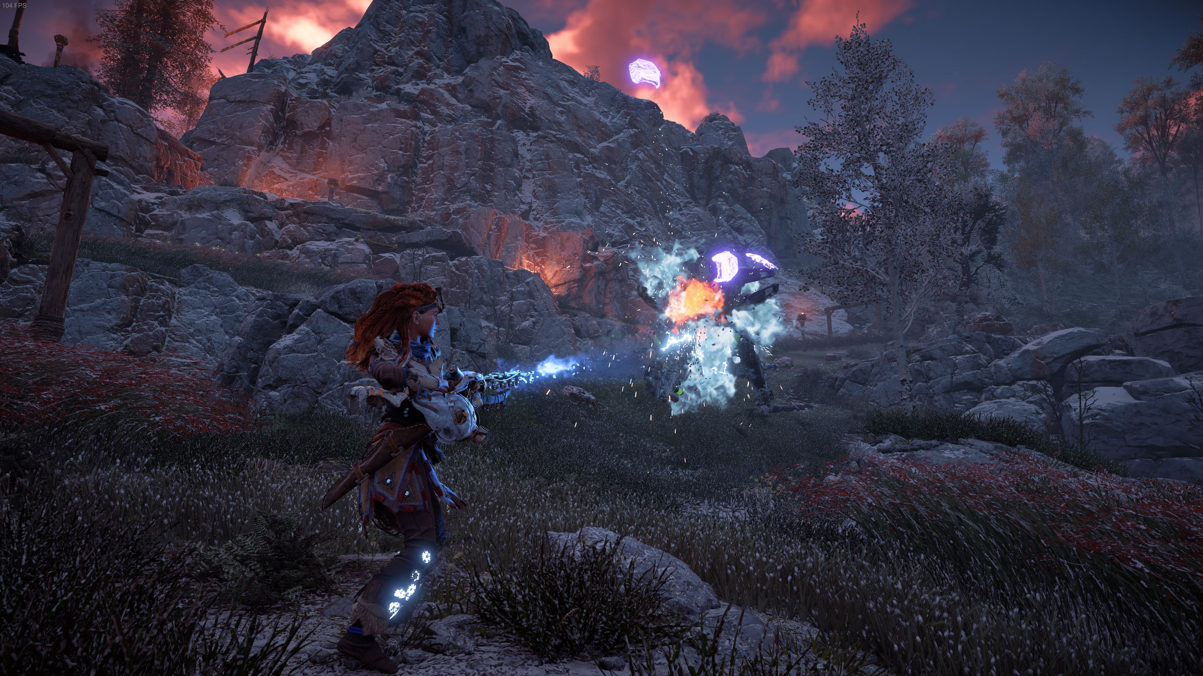 Horizon Zero Dawn Aloy Freezing Fire Bellowback With Improved Icerail Near Mountains