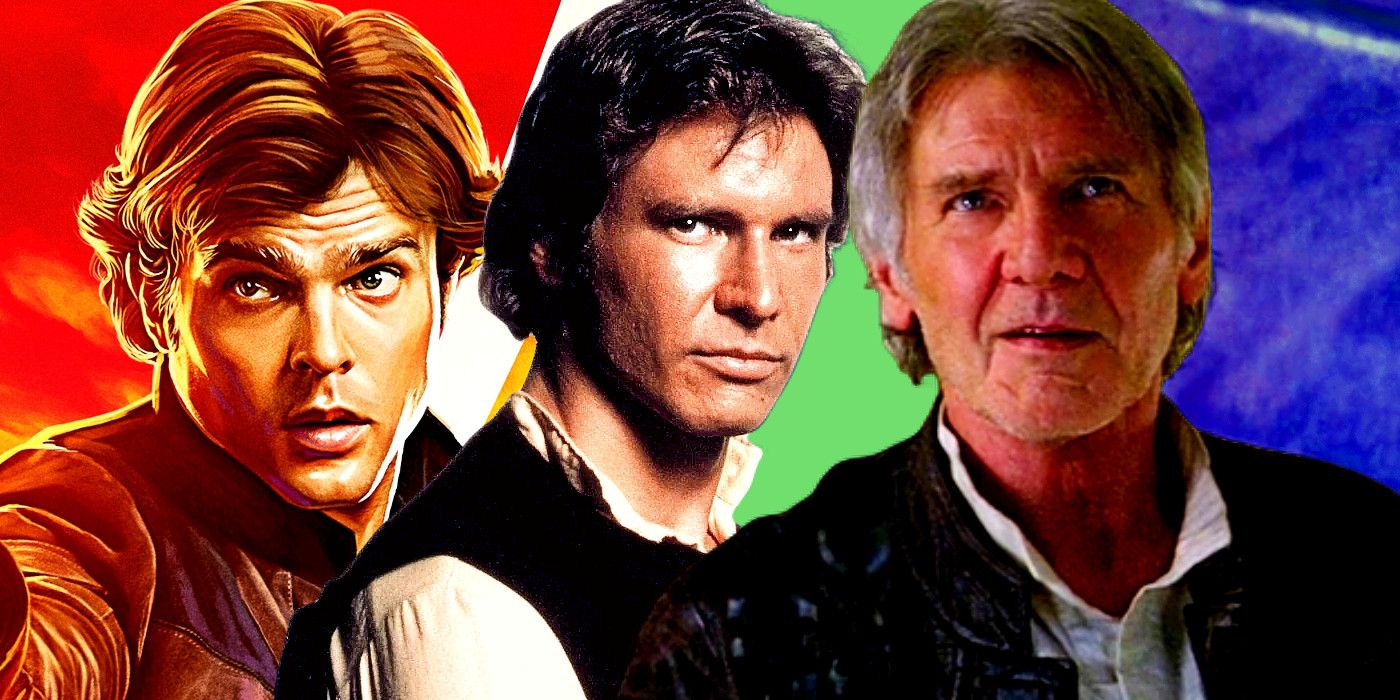 Han Solo in Solo A Star Wars Story A New Hope and Star Wars The Force Awakens.