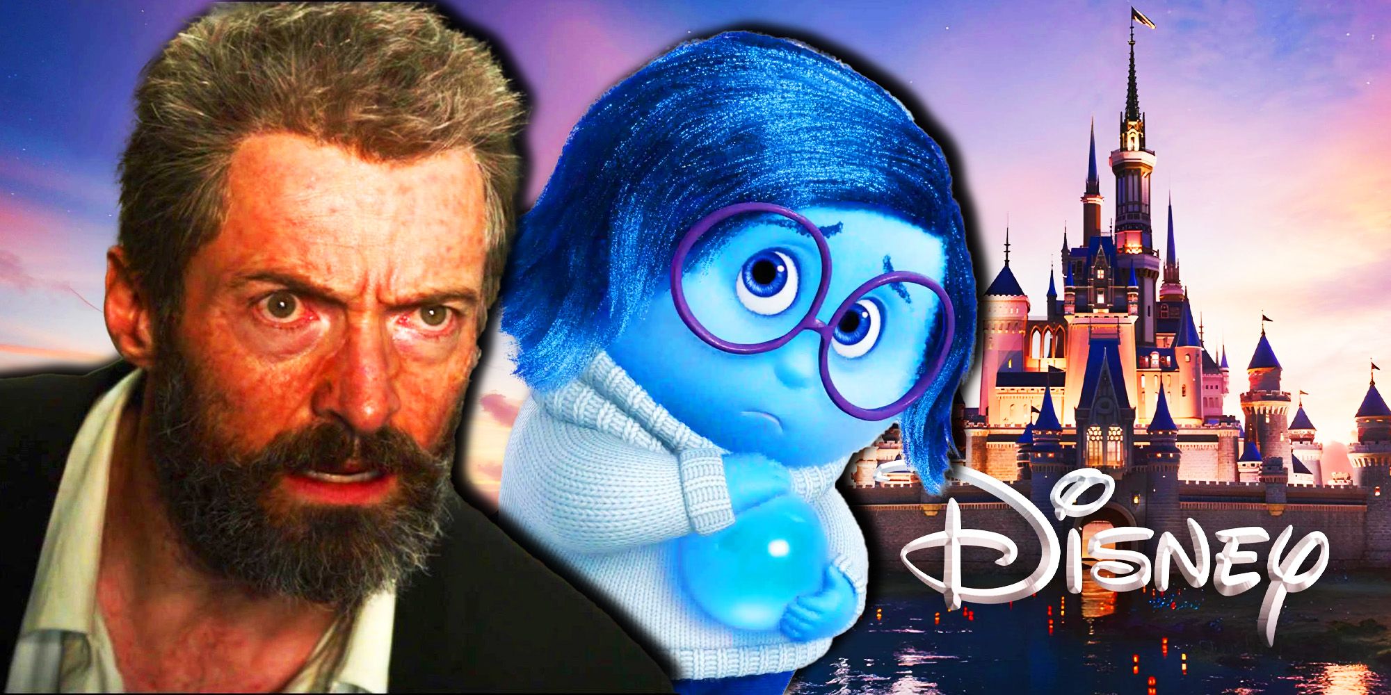 Hugh Jackman as Wolverine Sadness in Inside Out and Disney logo