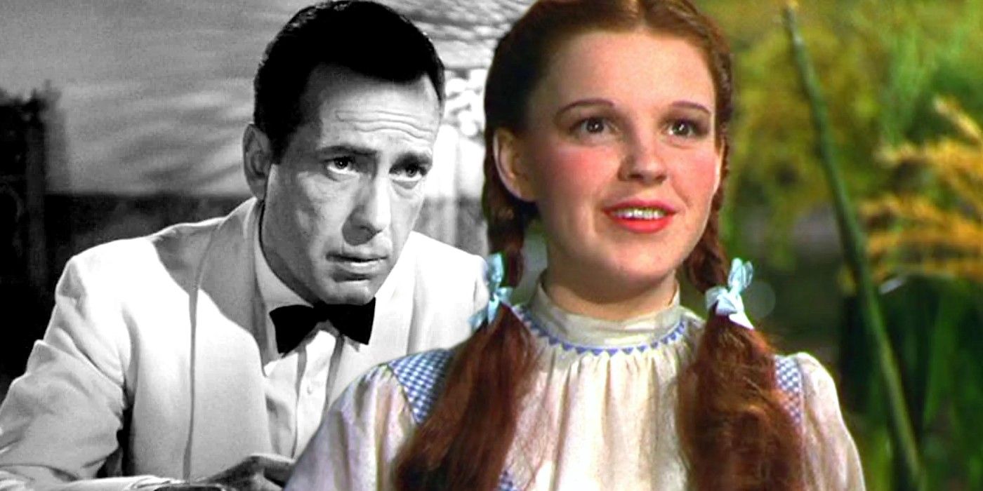 Humphrey Bogart in Casablanca and Judy Garland in The Wizard of Oz
