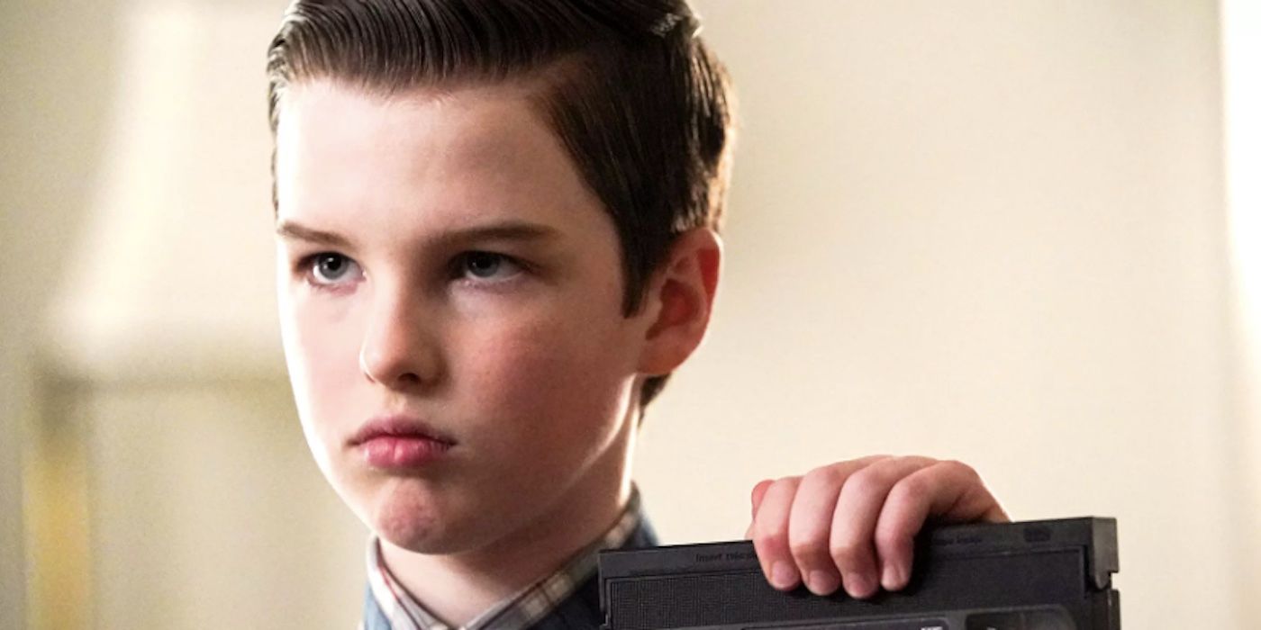 Iain Armitage's Sheldon holds up a tape while looking angry in Young Sheldon season 3 finale