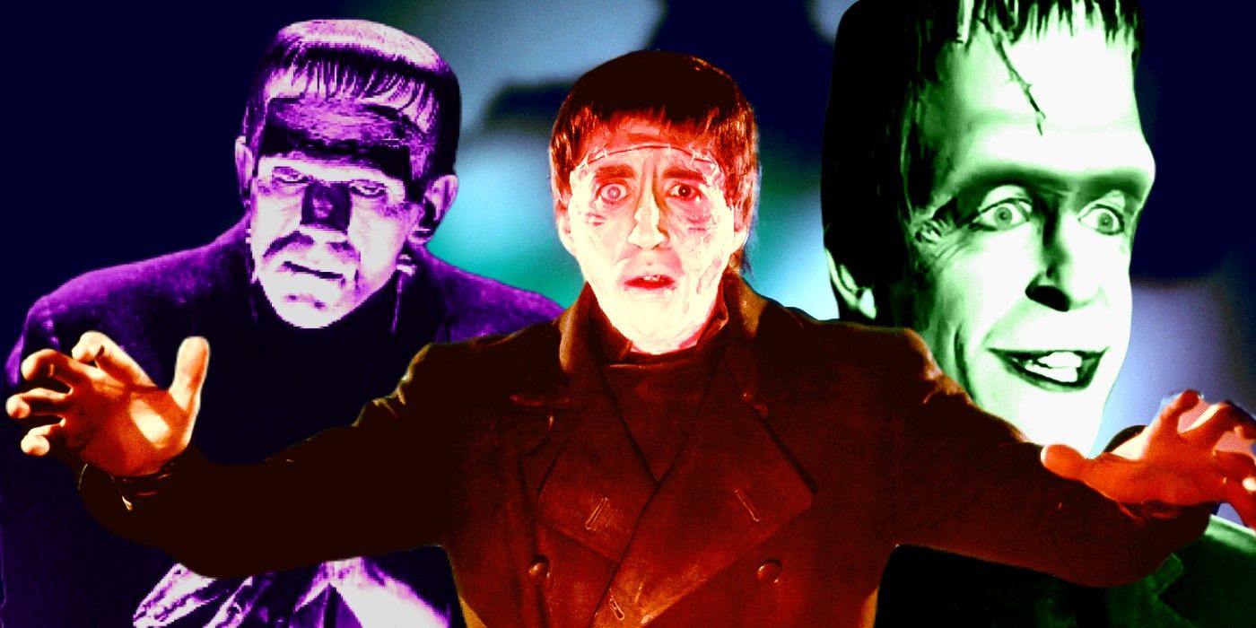 iconic frankenstein's monsters ranked - blended image with boris karloff and chritopher lee as Frankenstein's monster and Fred Gwynne herman munster