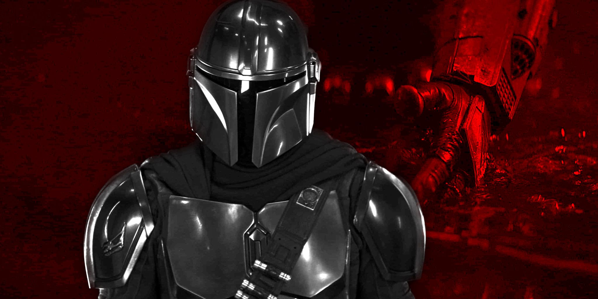 Din Djarin being excommunicated with his baptism in The Mandalorian season 3 in the background