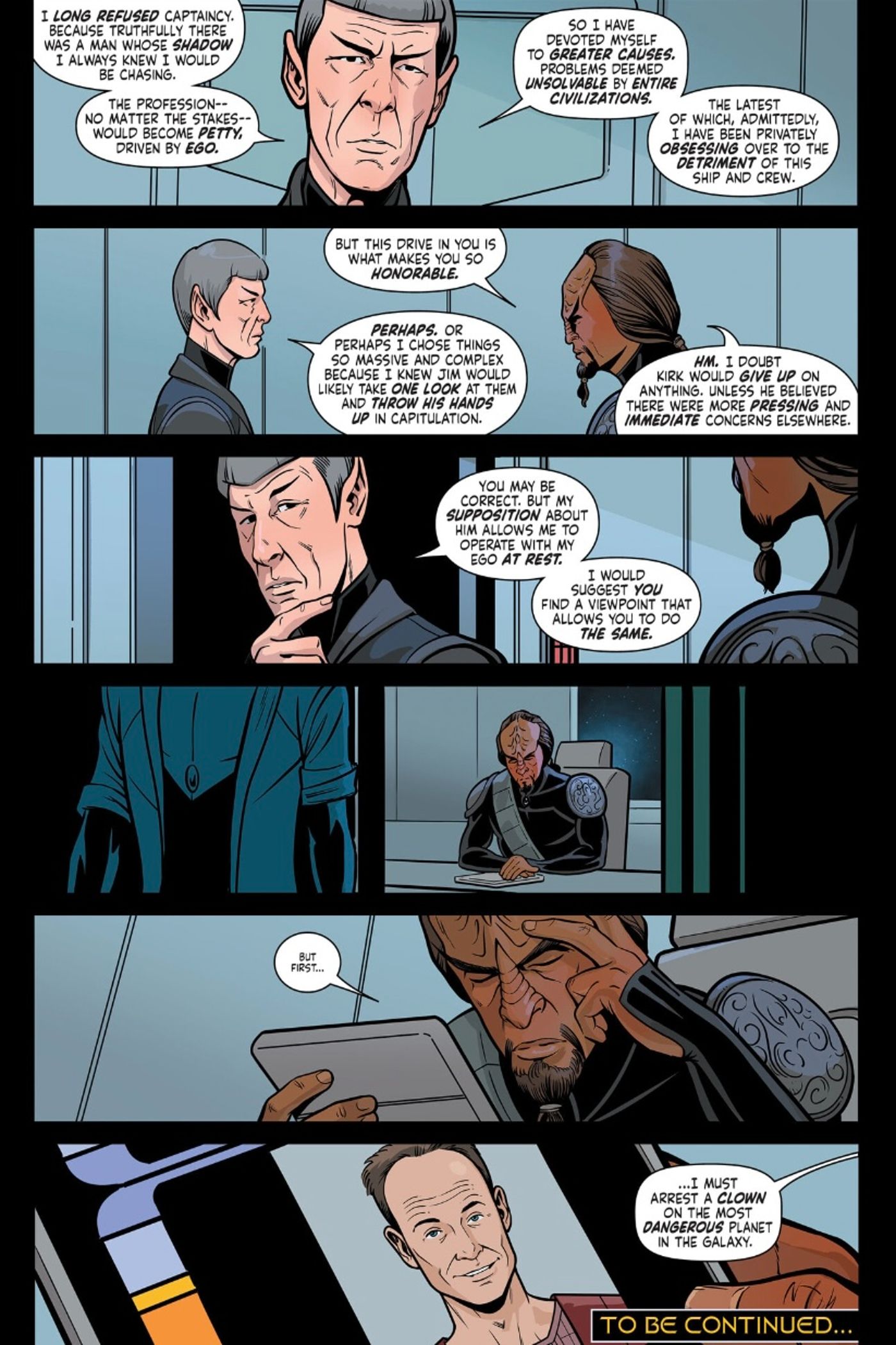 Defiant #9 final page, Spock explains why he never accepted a starship captaincy
