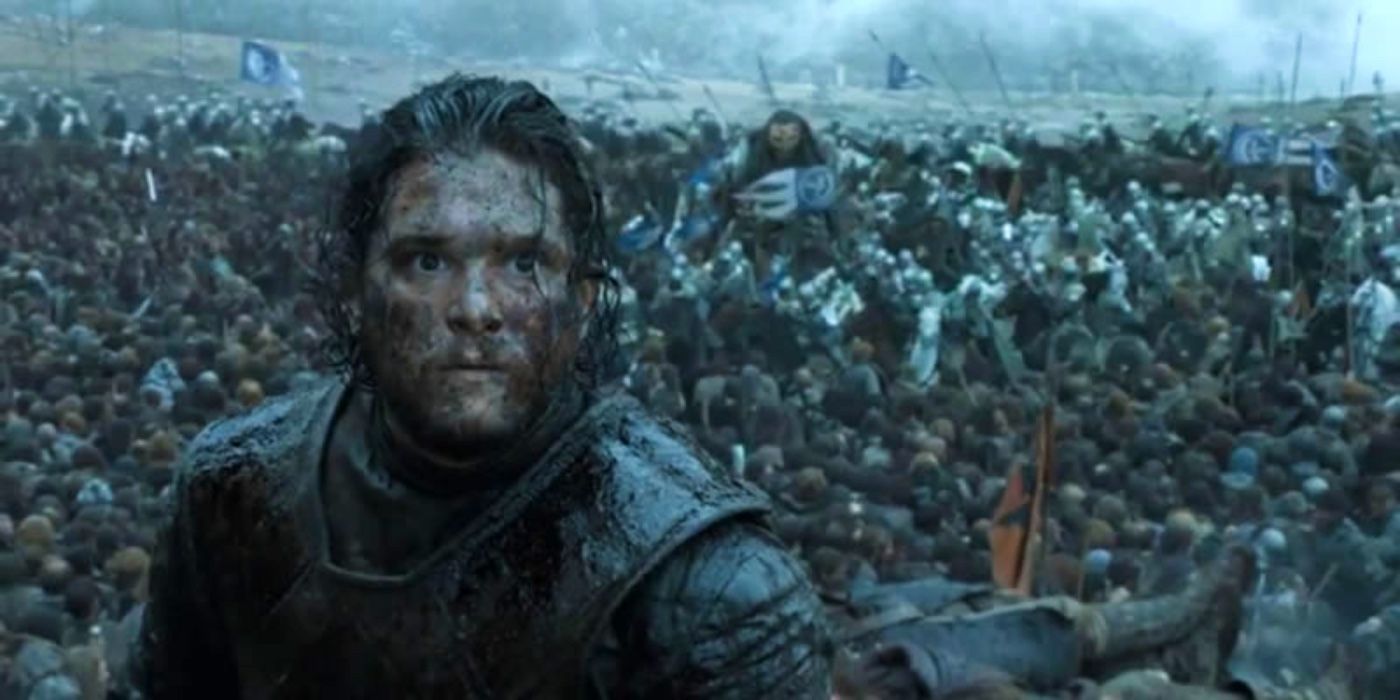 Jon Snow with his army behind him during The Battle of the Bastards. 