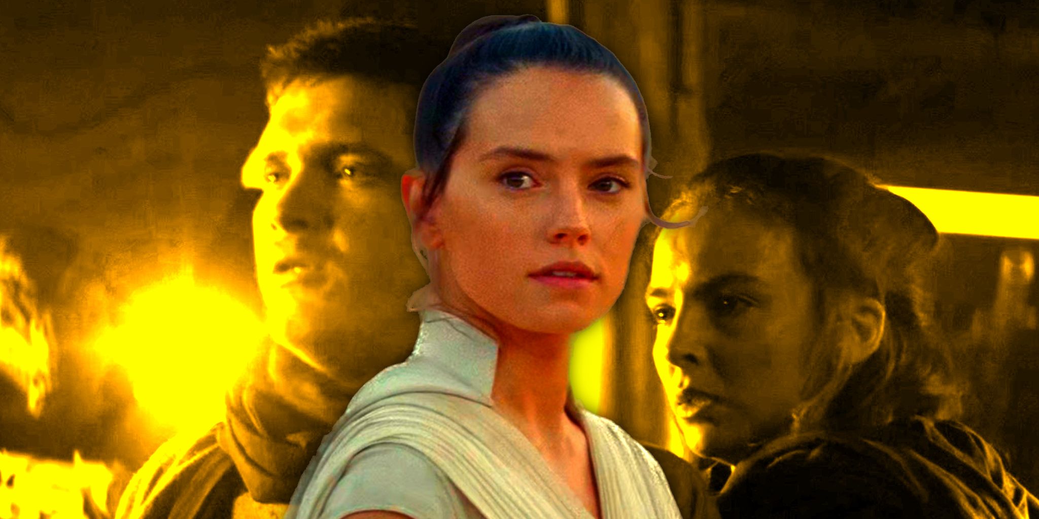 Rey's parents in The Rise of Skywalker flashback, with Rey in the foreground