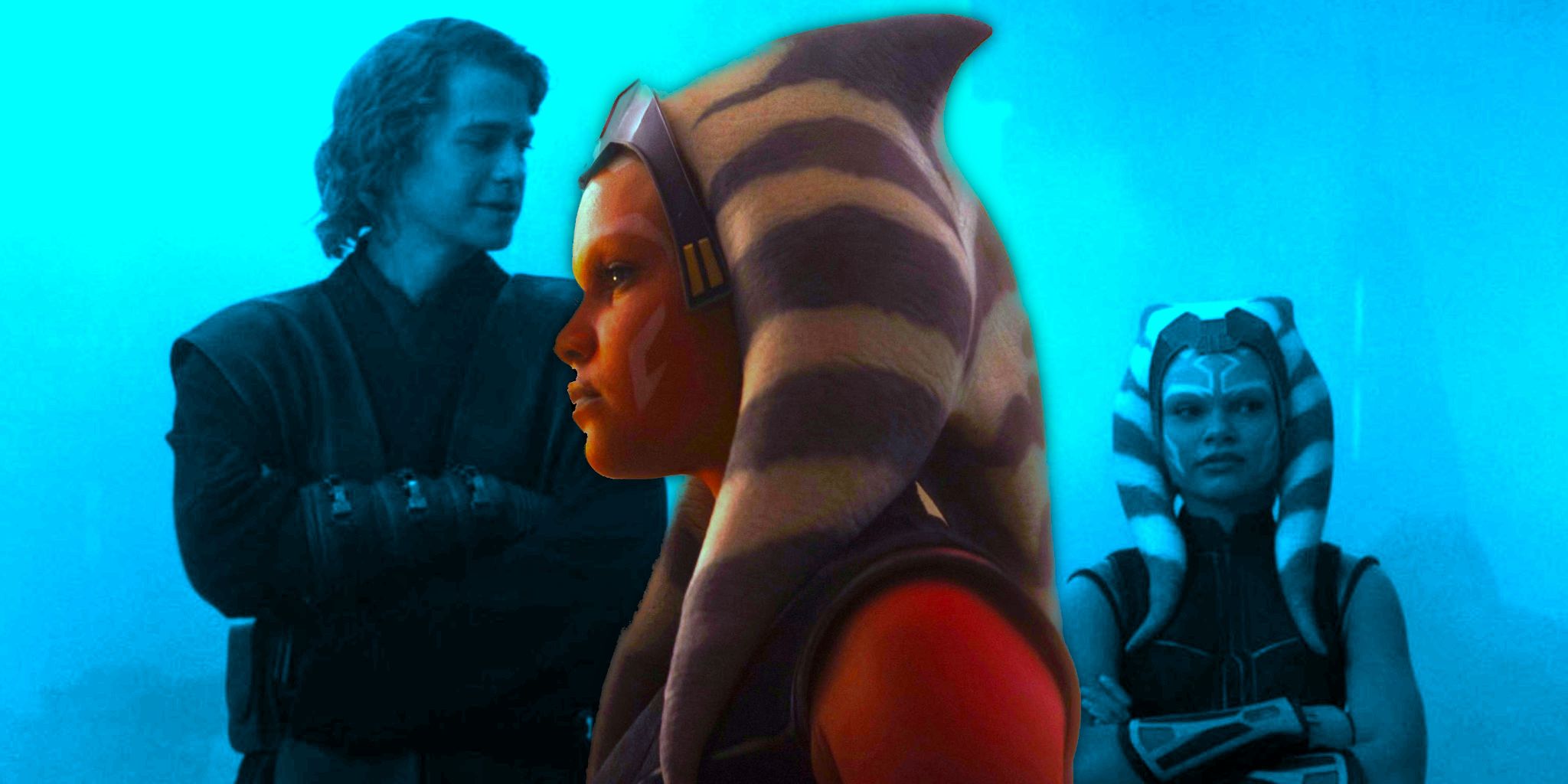 Ariana Greenblatt as young Ahsoka Tano in Ahsoka with Hayden Christensen&rsquo;s Anakin Skywalker