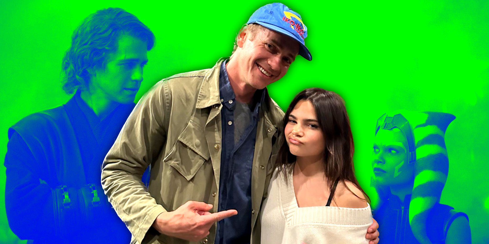 Hayden Christensen and Ariana Greenblatt alongside their characters in the Ahsoka series