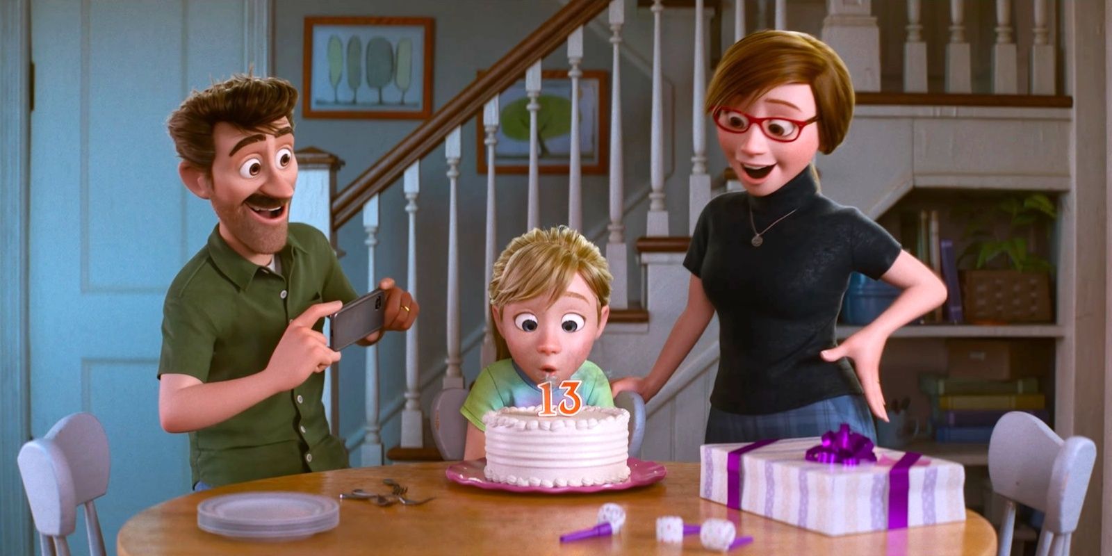 Riley and her parents celebrate her 13th birthday in Inside Out 2.