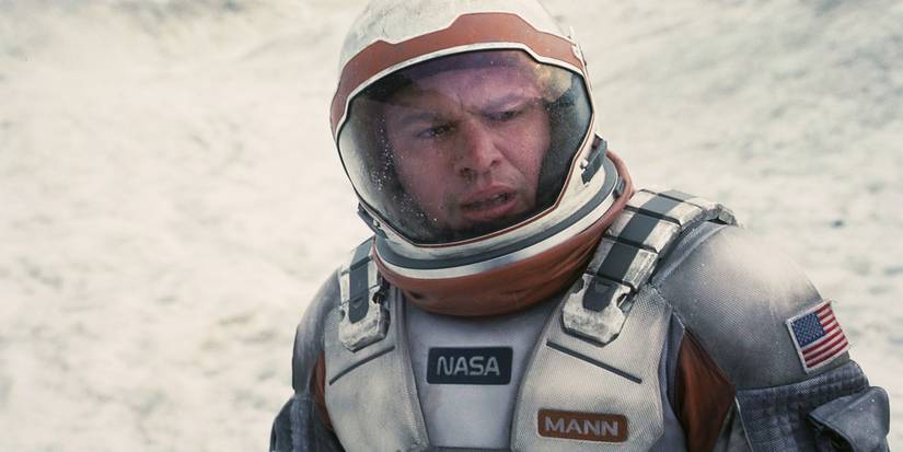 Dr. Mann (Matt Damon) looking concerned in Interstellar