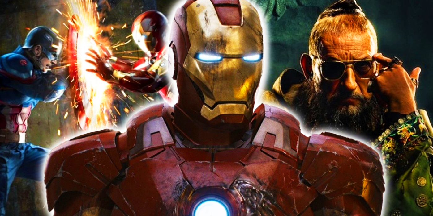 Iron Man in the MCU with Stark fighting Steve Rogers' Captain America in Civil War and Ben Kingsley's Trevor Slattery as the Mandarin in Iron Man 3