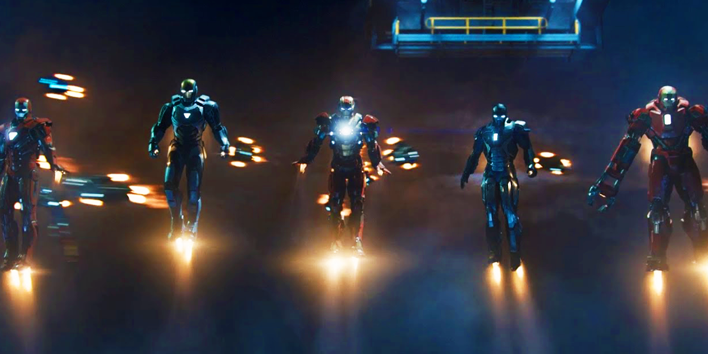 Iron Man suits joining the battle at the end of Iron Man 3