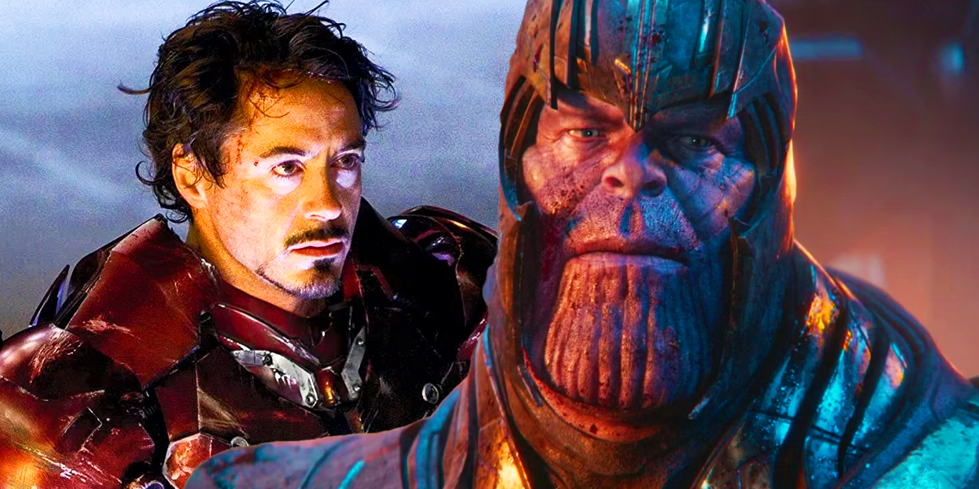Iron Man without his helmet on in 2008's Iron Man and Thanos in his armor in Avengers Infinity War