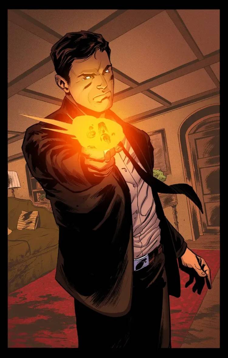 James Bond firing a gun directly at the reader.