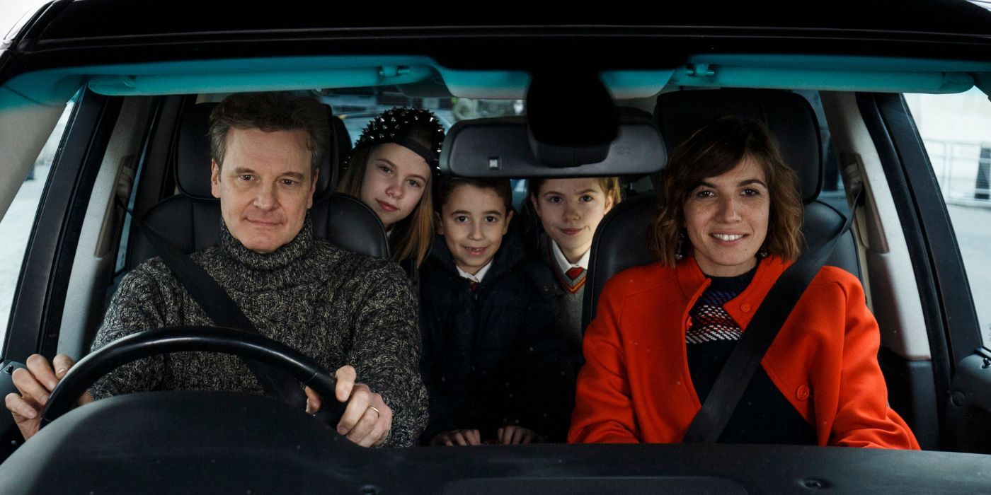 Jamie and Aurelia and their kids driving in red nose day actually
