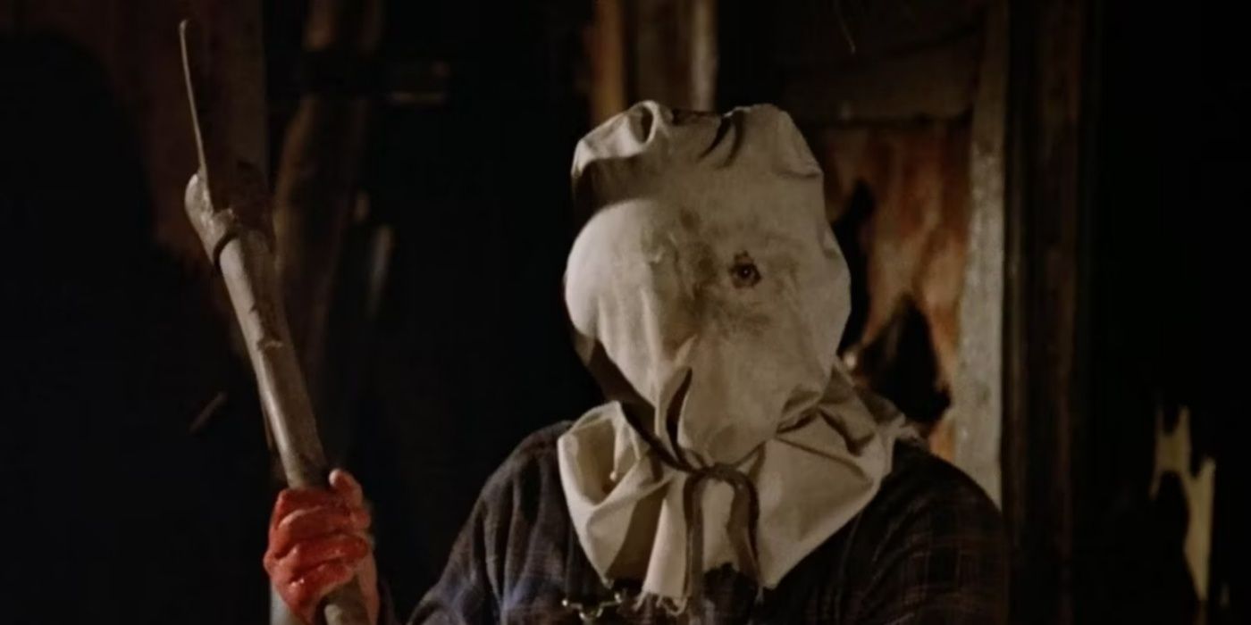 Jason with his burlap mask in Friday the 13th Part 2.