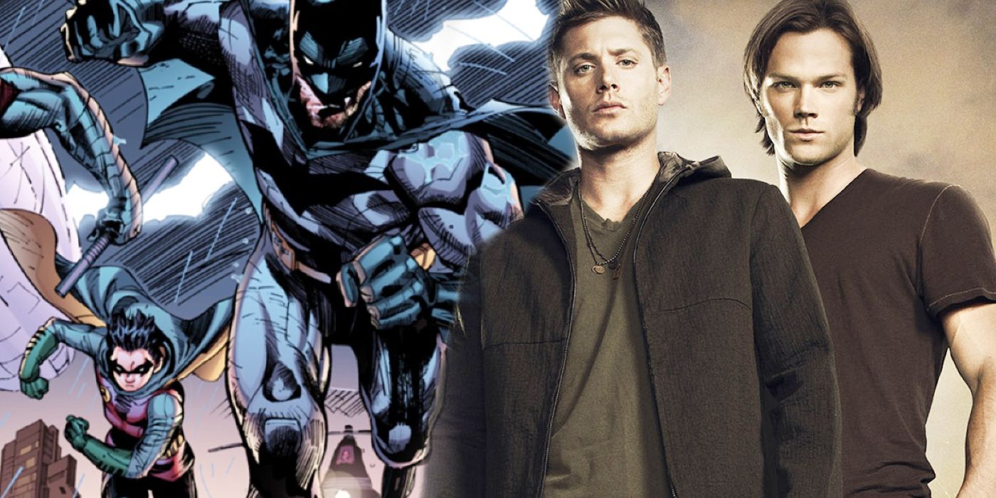 Jensen Ackles e Jared Padalecki com imagem dividida personalizada de Batman e Robin