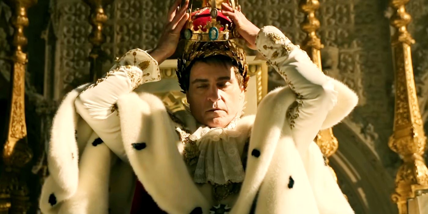 Joaquin Phoenix as Napoleon Putting on a Crown in Napoleon