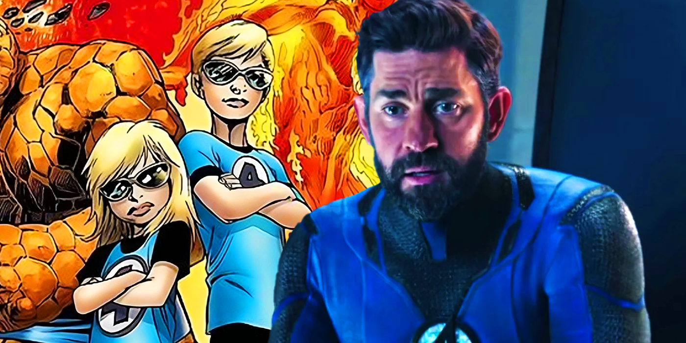 John Krasinski&rsquo;s Reed Richards as a member of the Illuminati in Doctor Strange in the Multiverse of Madness with Valeria and Franklin Richards in Marvel Comics