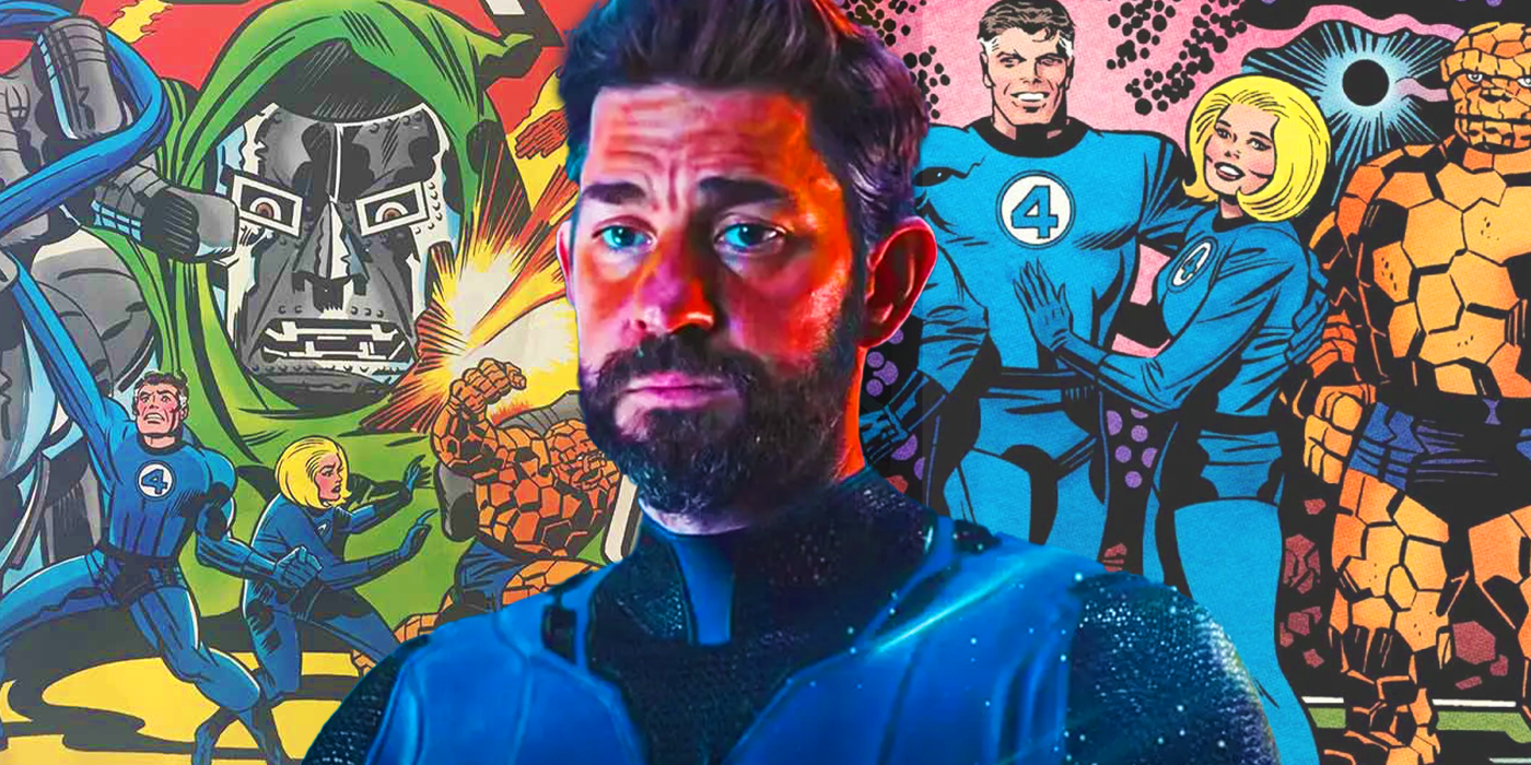 John Krasinski's Reed Richards in Doctor Strange in the Multiverse of Madness with the Fantastic Four and Doctor Doom in Marvel Comics