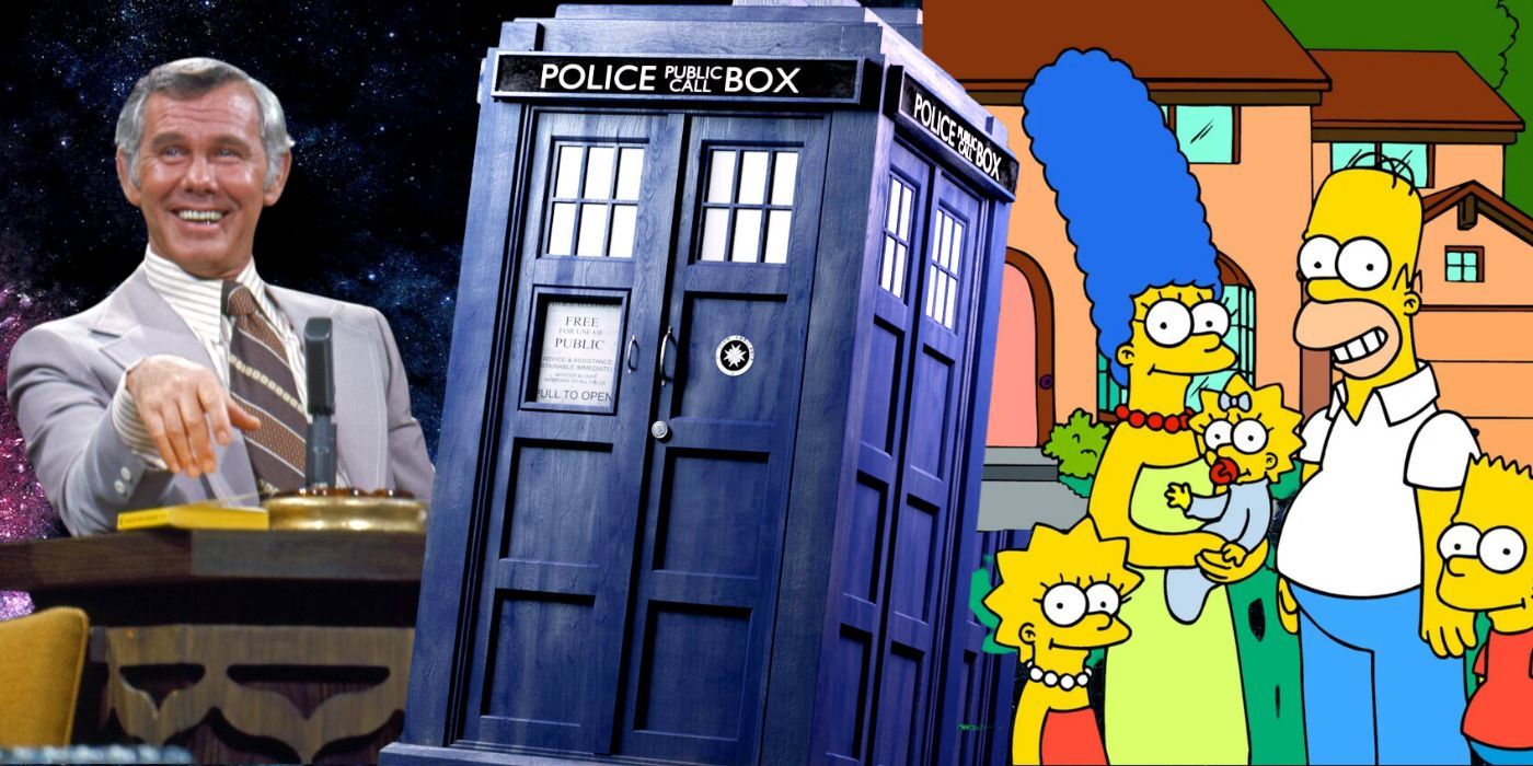 Collage of Johnny Carson, Doctor Who, and The Simpsons.