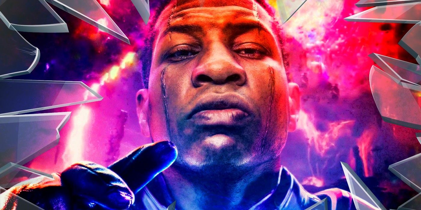 Jonathan Majors As Kang smashing through glass