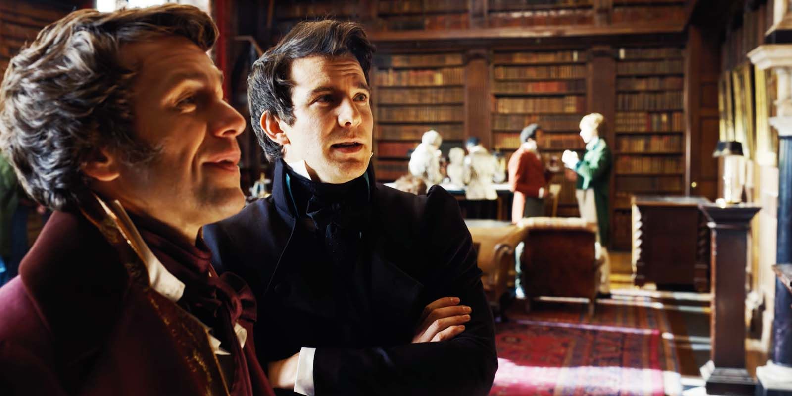 Julian Ovenden as Sir Henry Granville and Luke Thompson as Benedict Bridgerton in Bridgerton season 1 episode 4