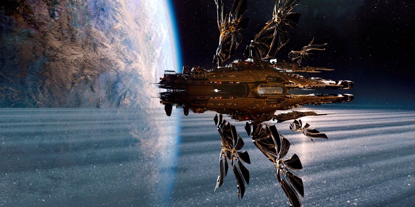 A spaceship passing by Jupiter in Jupiter Ascending.