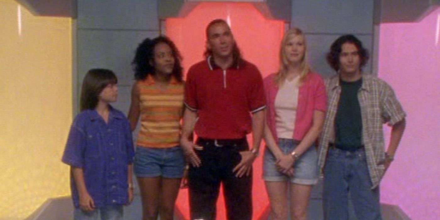 Justin, Tanya, Kat, Tommy, and Adam in Power Rangers Turbo Passing the Torch