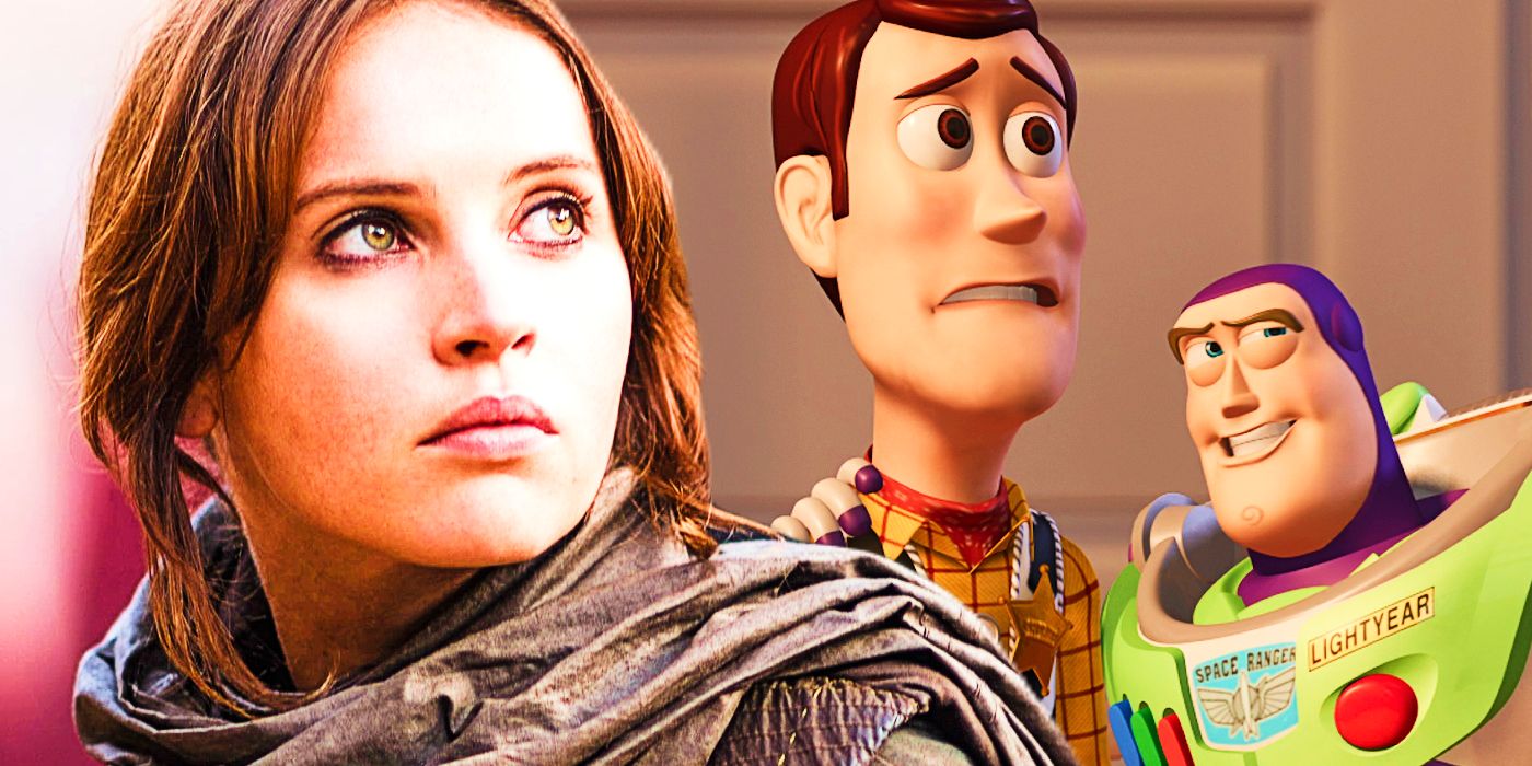 Jyn Erso in Rogue One; Woody and Buzz in Toy Story 2