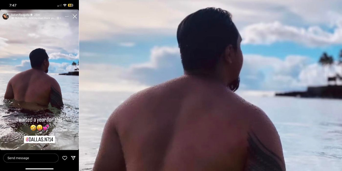 90 Day Fiance star Kalani Faagata's Instagram story of boyfriend Dallas facing away from the camera in the water