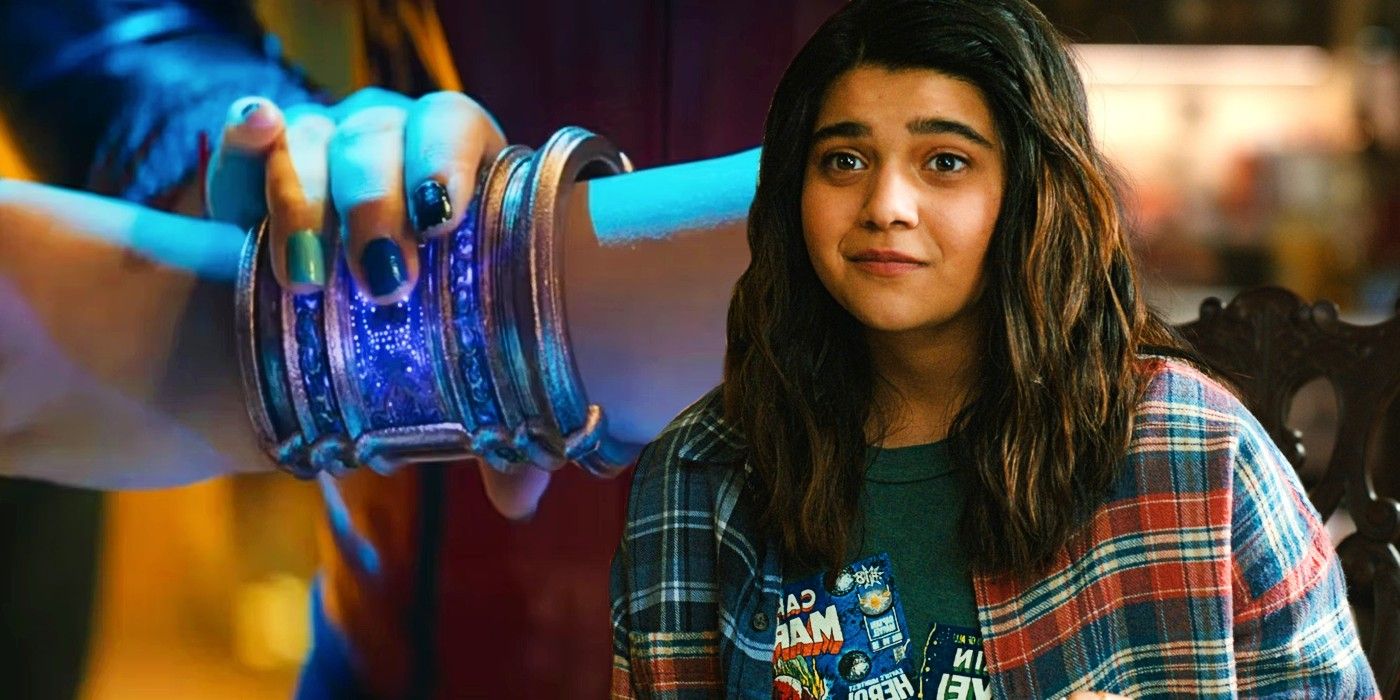 Custom image of Kamala Khan in The Marvels and her bangle in Ms. Marvel.