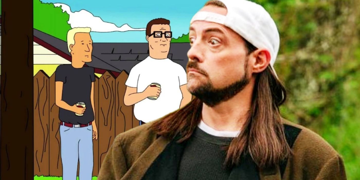 Custom image of Kevin Smith as Silent Bob juxtaposed with characters from King of the Hill.
