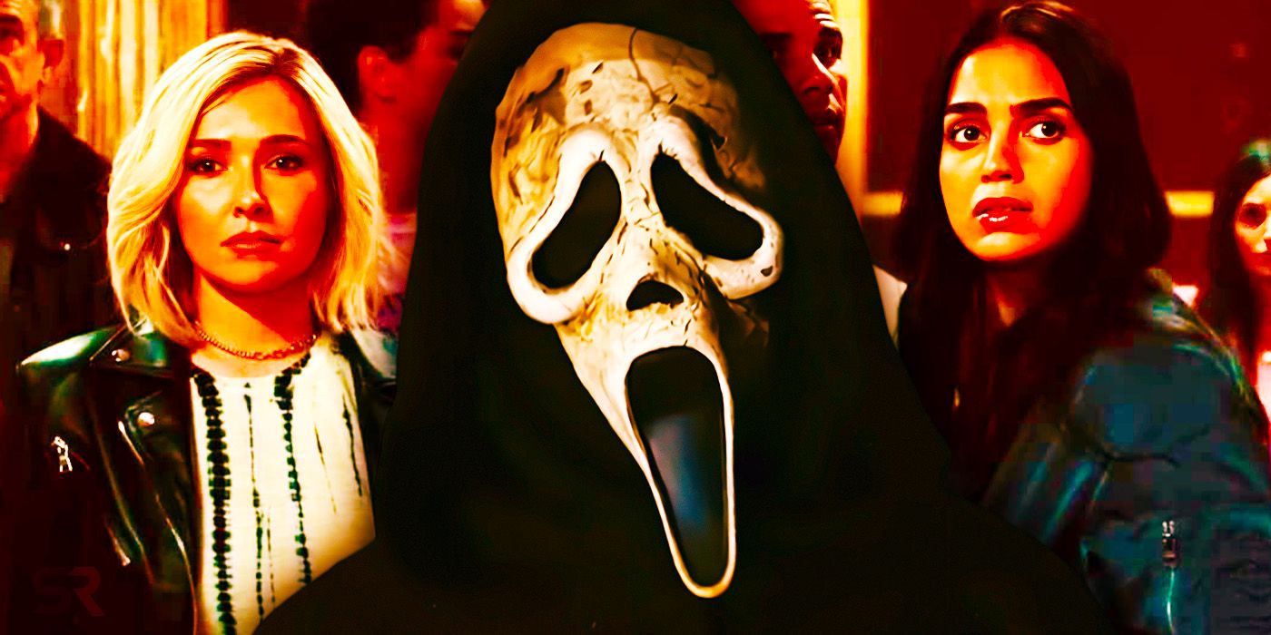 Kirby terlihat serius dengan Ghostface di tengah dan Sam serius di Scream