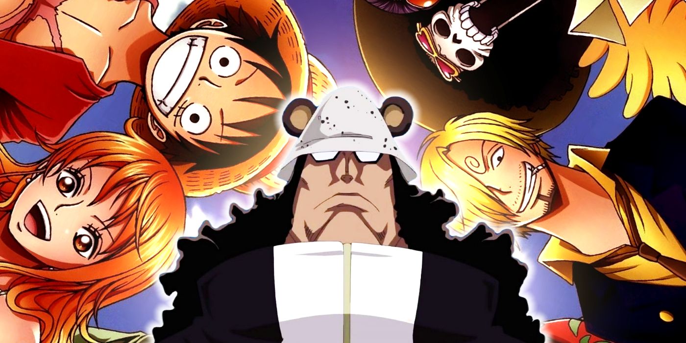 Kuma and the Straw Hats Luffy, Nami, Sanji and Brook from One Piece