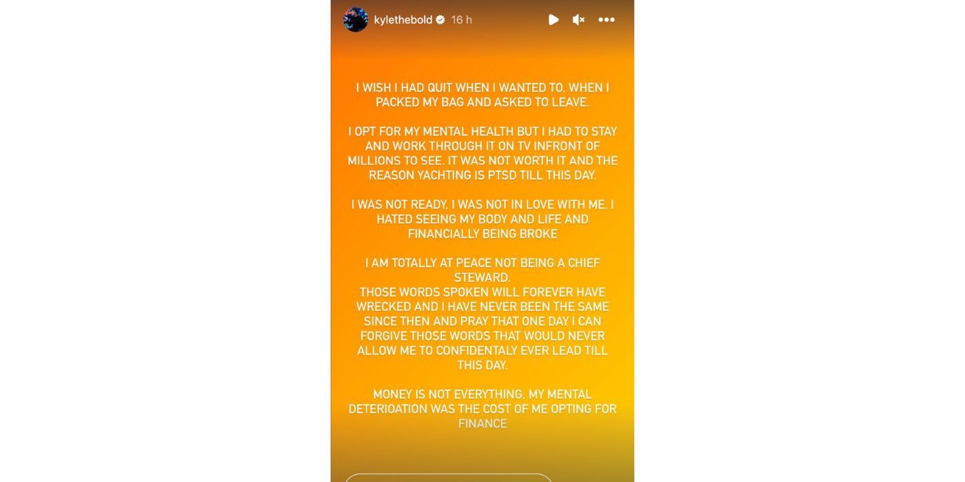 Kyle Viljoen&rsquo;s Instagram Story about mental health and his place on Below Deck Med