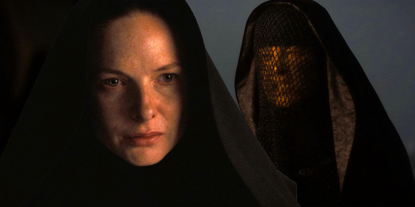 Rebecca Ferguson as Lady Jessica in Dune with another Bene Gesserit member in the background