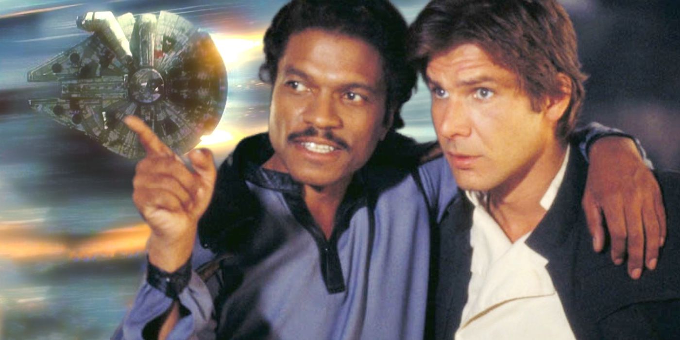 Lando and Han Solo in Star Wars With Millennium Falcon