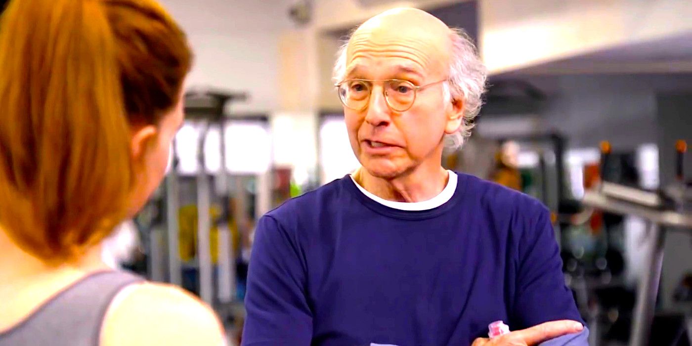 Larry David has a conversation with a woman at the gym in Curb Your Enthusiasm