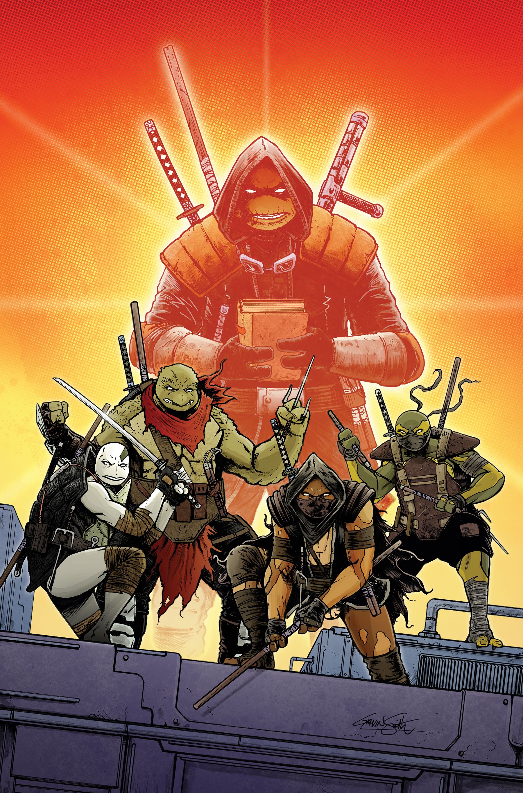 Last Ronin Mikey apparition in the sky with new Turtles below him
