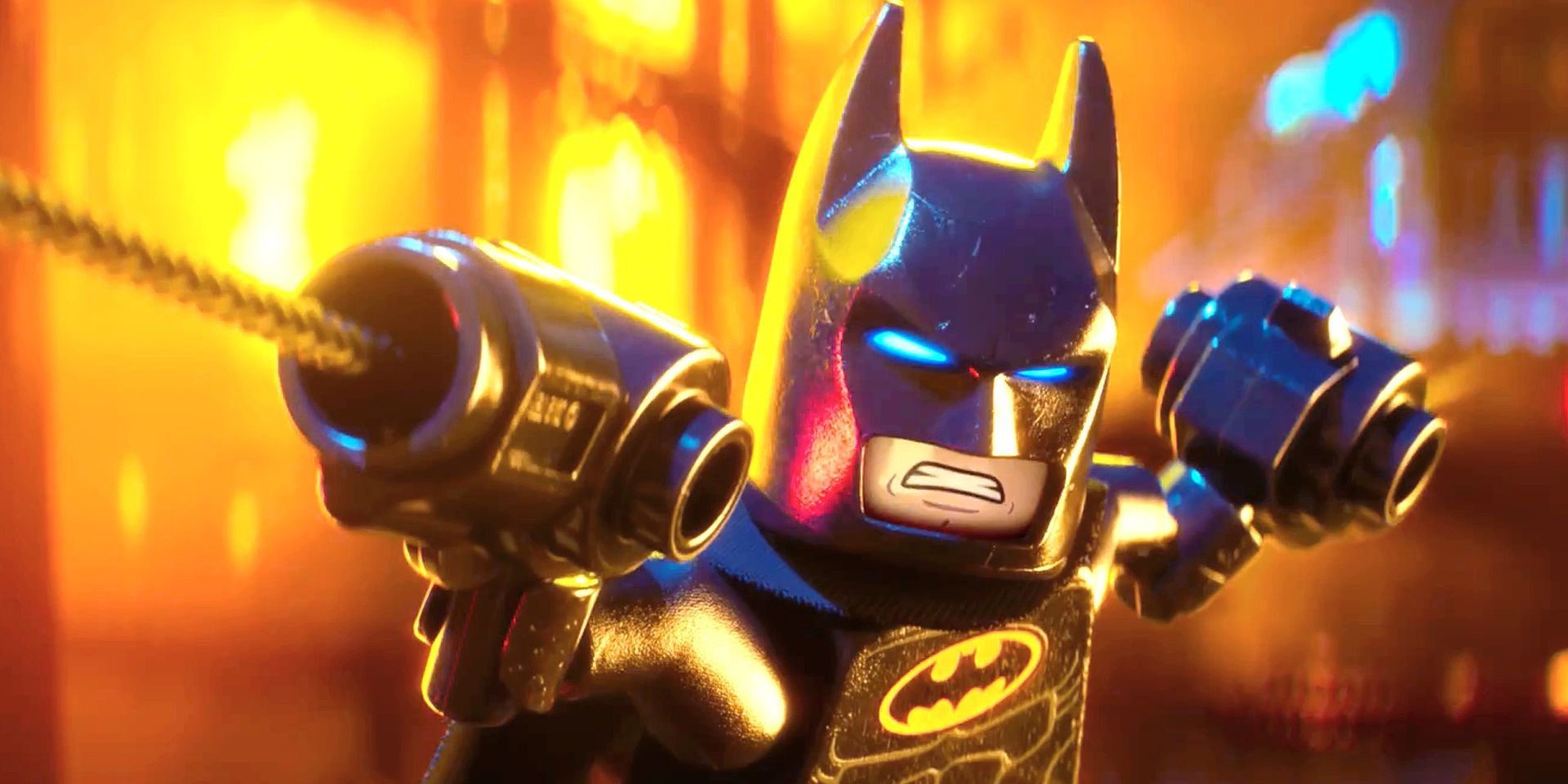 Lego Batman uses his grapple gun