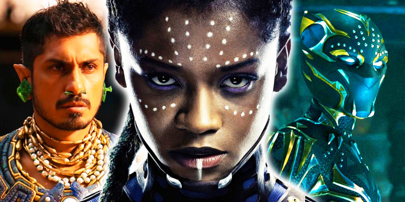 Letitia Wright's Shuri in Black Panther Wakanda Forever with Tenoch Huerta's Namor and Shuri's Black Panther