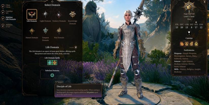 Life Domain Character Screen in Baldur's Gate 3