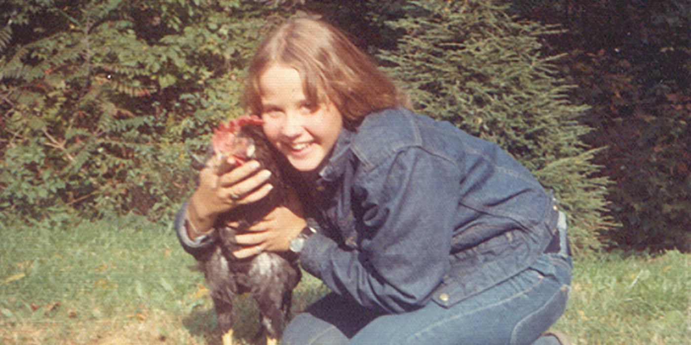 Linda Blair with rooster hatched on The Exorcist set